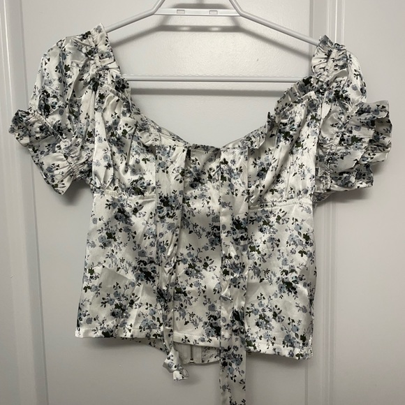 Flower print satin off the shoulder top - Picture 1 of 3